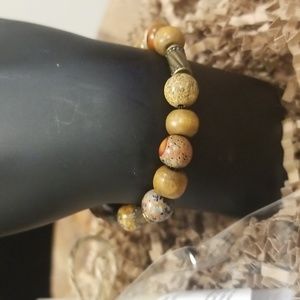 Boho Bead Bracelet Jewelry Baroque Brown Natural Stone Stretch Tan